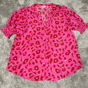 Bright Animal Print Short Sleeve Blouse